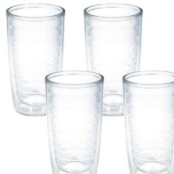 Tervis Clear & Colorful Tabletop Made in USA Double Walled Insulated Tumbler Travel Cup Keeps Drinks Cold & Hot, 16oz - 4pk, Clear