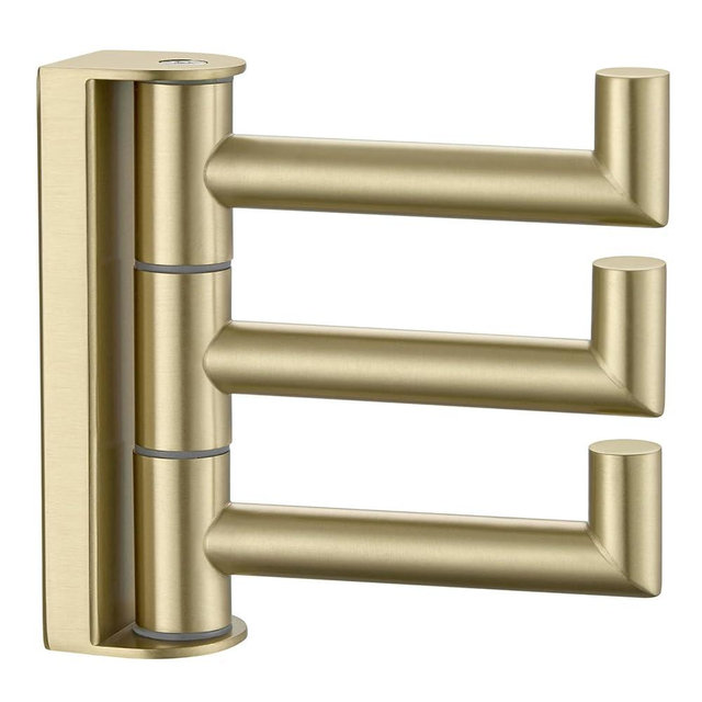 Angle Simple Towel Hook Swivel, SUS304 Stainless Steel 3 Arms Bath Towel Holder, Robe Hook Bathroom Wall, Brushed Gold