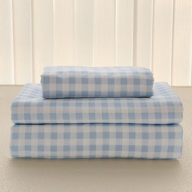 NSNLGSGC Light Blue Gingham Twin Kids Sheet Set, Soft Brushed Microfiber Baby Blue Plaid Twin Bed Sheets, 3-Pieces Sheet Set with Deep Pocket