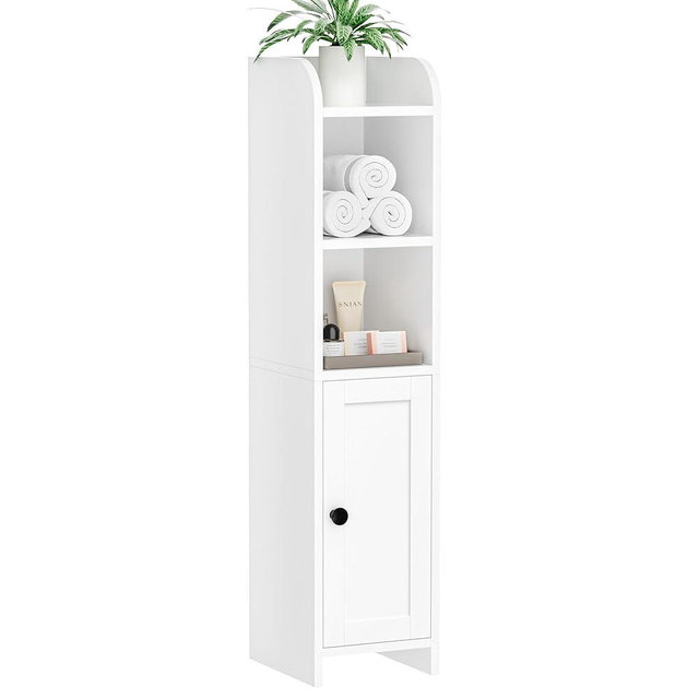 Homhedy Small Bathroom Storage Corner Floor Cabinet with Door and Shelves, Beside The Toilet Cabinet for Skinny, Narrow Toilet Paper Cabinet, Adjustable Shelf, 7.9" D x 7" W x 31.1" H, White
