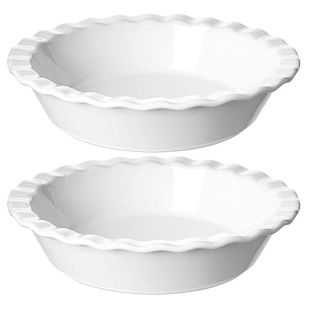 LE TAUCI Ceramic Pie Pans for Baking, 9 Inches Pie Plate for Apple Pie, Pecan Pie, 52 Ounce Deep Pie Dish, Set of 2, White