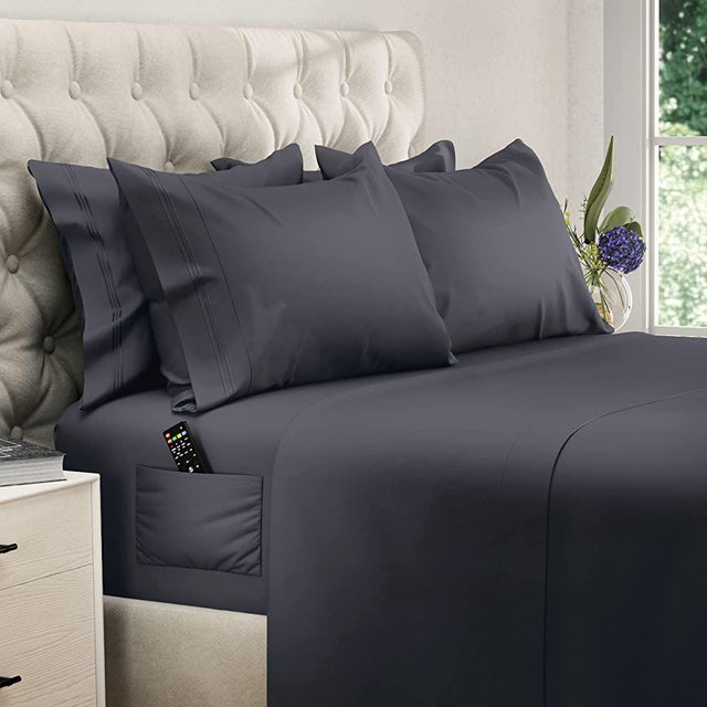 DreamCare 6 Piece Deep Pocket Sheets Microfiber Sheets Bed Sheets Bedding Sets King Size, Dark Gray