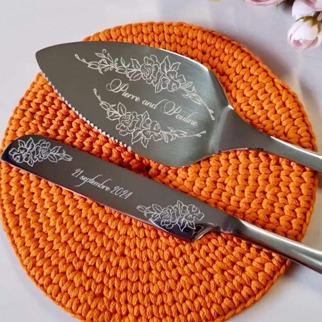 Floral Wedding Cake Cutting Gift Set Server and Knife, Cake Cutter Serving Set for Wedding, Bridal Shower Gift