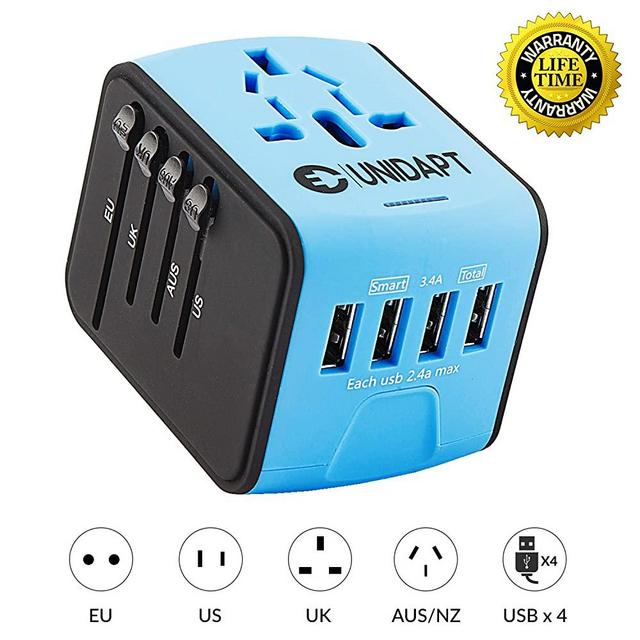 Unidapt Universal Travel Power Adapter, International Adapter, Fast 2,4A 4-USB Worldwide European Power Charger, AC Wall Plug Adapters – All in One for Europe US USA UK EU AUS & Asia