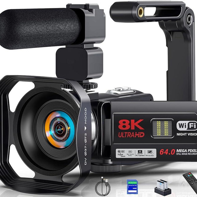 8K 64MP Video Camera Camcorder IR Night Vision Vlogging Camera 18X Zoom WiFi Digital Camera for YouTube 3.0'' Touch Screen Camcorder with 64GB SD Card, 2 Batteries, Remote Control, Mic and Stabilizer