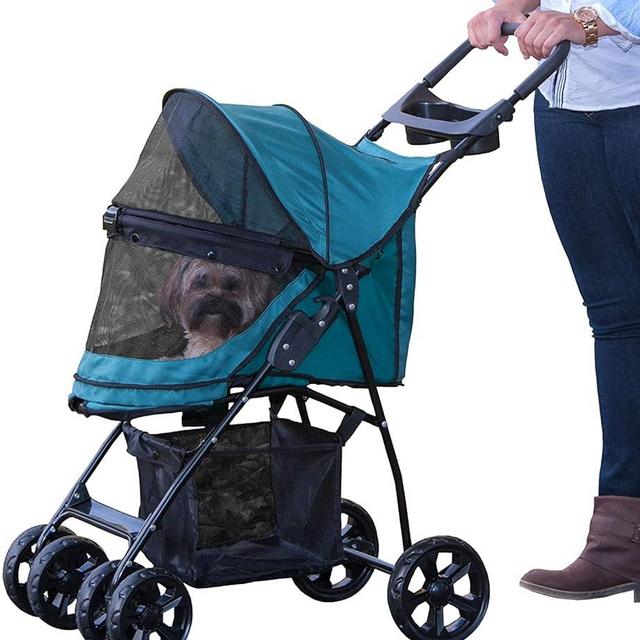 Pet Gear No-Zip Happy Trails Lite Pet Stroller for Cats/Dogs, Zipperless Entry, Easy Fold with Removable Liner, Safety Tether, Storage Basket + Cup Holder, 4 Colors