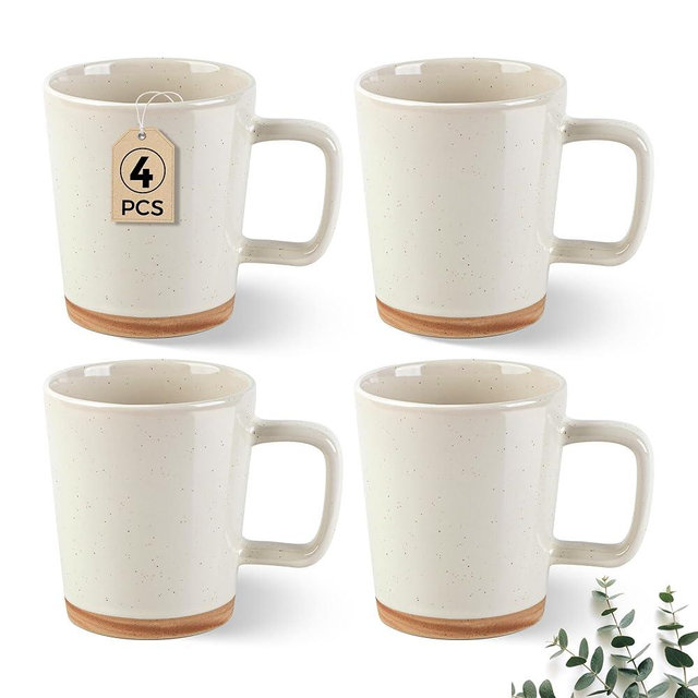 AmorArc 12oz Ceramic Coffee Mugs set of 4, Stylish Coffee Mugs with Rustic Terracotta Underside for Men/Women/Latte/Cappuccino/Milk/Cocoa,Dishwasher&Microwave Safe -Beige