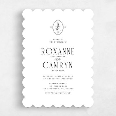 White Scalloped Wedding Invitation - Kotor Portrait