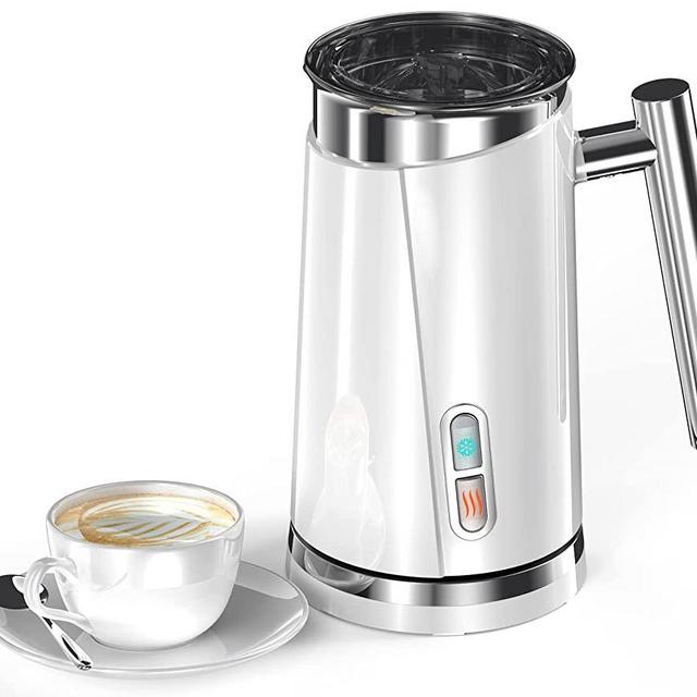 Elemore Home Milk Frother, Electric Milk Frother and Steamer for Latte, Capuccino, Hot Chocolate, Automatic Hot Cold Milk Frother Warmer (4.4/10.1 oz), Milk Heater Coffee Frother w/Two Whisks White