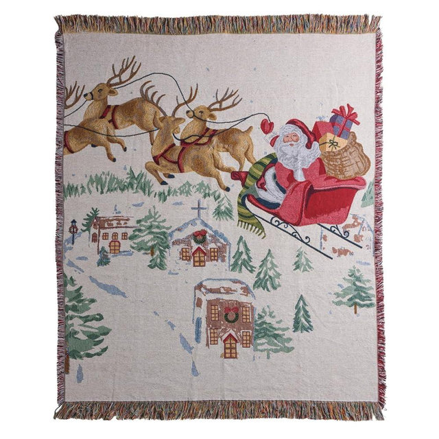 Mud Pie Christmas Santa Scene Jacquard Blanket