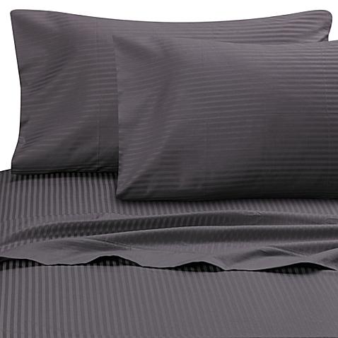 Wamsutta® Ultra Soft Sateen 525-Thread-Count Queen Fitted Sheet in Grey Stripe