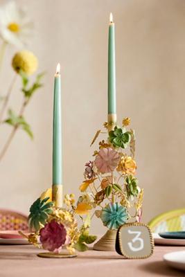 Colorful Floral Iron Taper Holder