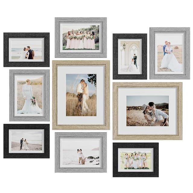 Povrgive Picture Frames Set of 10, Picture Frames Collage Wall Decor with 8x10 5x7 4x6 Frames in 3 Different Finishes