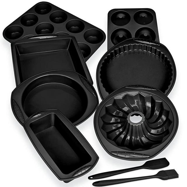 Economical 9in1 Nonstick Silicone Baking Bundt Cake Pan Cookie Sheet Molds Tray Set for Oven, BPA Free Heat Resistant Bakeware Tools Kit for Muffin Loaf Bread Pizza Cheesecake Cupcake Pie Utensils