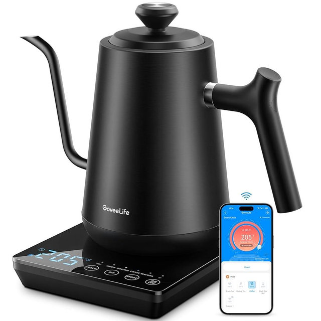 GoveeLife Smart WiFi Electric Kettle with LED Display, Variable Temperature Control, 0.8L, Alexa Compatible - Stainless Steel, Matte Black
