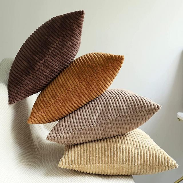 MEKAJUS Pack of 4 Pillow Covers 18x18 Brown Decorative Throw Pillow Covers Soft Corduroy Solid Pillow Covers Modern Decor Square Cushion Covers for Couch Sofa Bedroom Car Living Room(Brown)