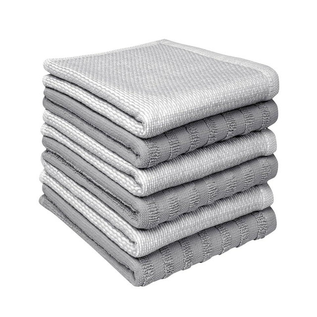 Bumble Premium Dish Cloths 13"x13" (6 Pack) | 100% Natural Ring Spun Cotton | 400 GSM | Highly Absorbent & Soft |Yarn Dyed & Solid Dyed Terry Dish Cloth Set - Grey