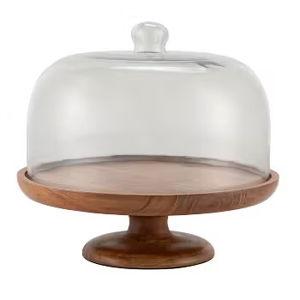 BIRDROCK HOME Cake Stand with Glass Dome and Wood Base