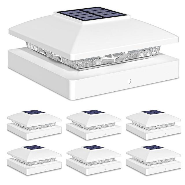 Solar Post Cap Lights Outdoor 6pack, White Waterproof Solar Powered Deck Fence Post Lights Fit 4x4 Wood/Vinyl Posts, Bright Warm White Solar Post Lights Decorate Deck, Patio, Porch, Fence