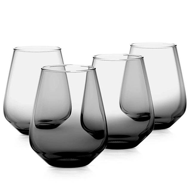 Rakle Stemless Wine Glasses – Set of 4 Gradient Black Colored Wine Glasses – 14.3oz Colorful Wine Glasses – Lead-Free Premium Glass – Stemless Drinking Glasses for Cocktails, Wine, Bar Drinks