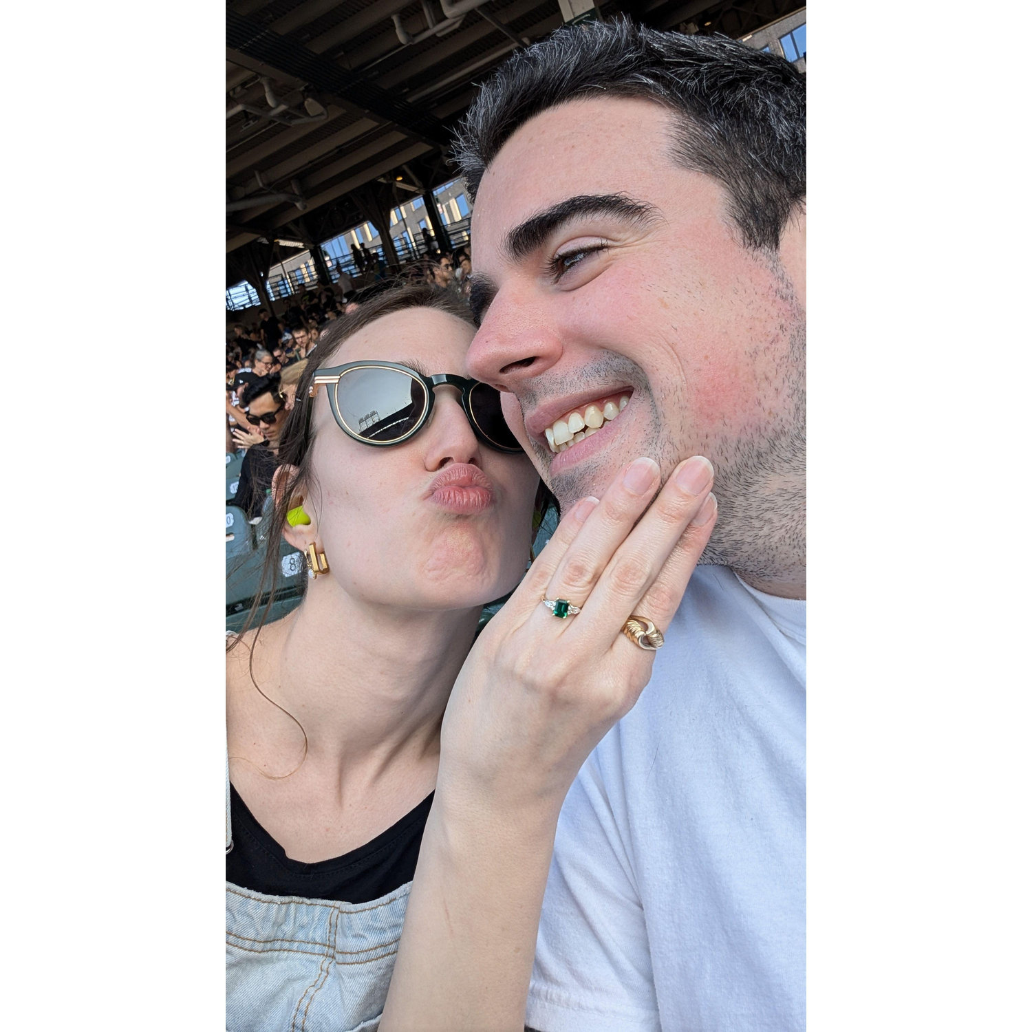 The engagement ring's first time at Wrigley Field