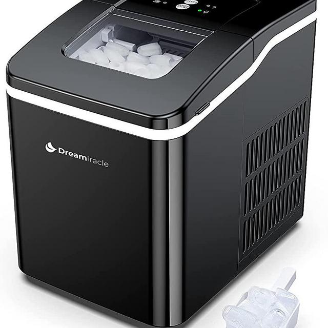 Dreamiracle Ice Maker Machine Countertop, 26 lbs in 24 Hours, Self-cleaning Ice Maker Countertop, 9 Cubes Ready in 8 Mins, Electric Ice Maker with Ice Scoop and Basket Home/Kitchen/Office