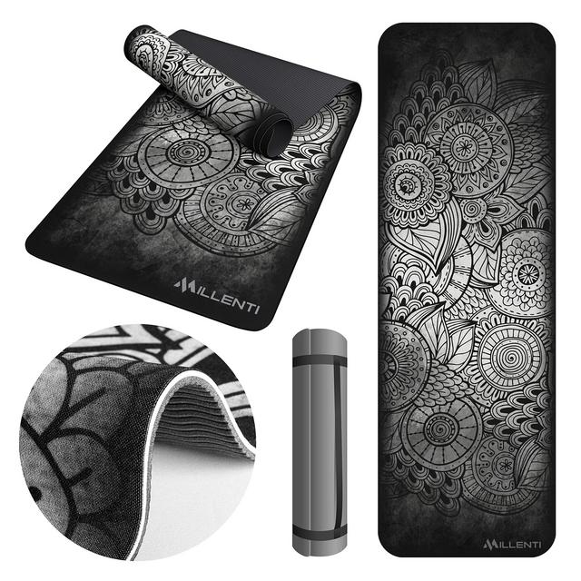 Millenti Exercise Yoga Mat Non-Slip - 6mm All-Purpose Suede Textured TPE Yoga Mat with Carry Strap, Premium-Print Yoga Mat Design for Floor Workouts