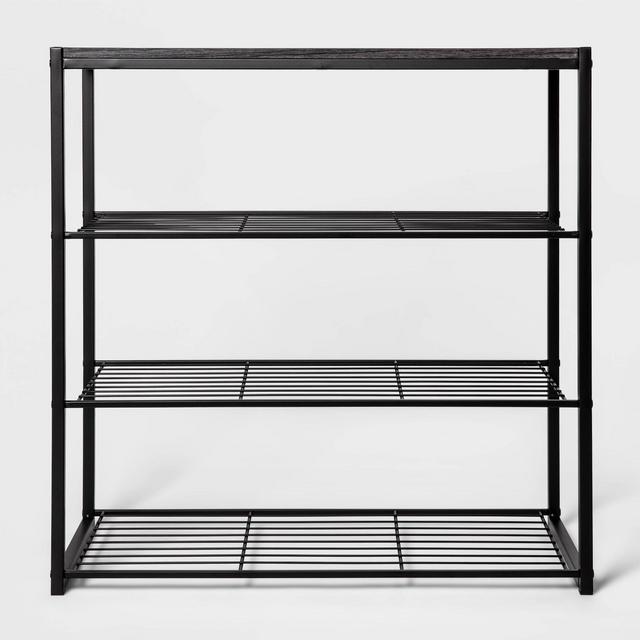 4 Tier Shoe Rack Black Metal with Black Oak Wood - Threshold™
