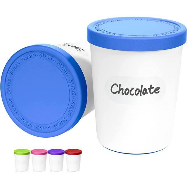 SUMO Ice Cream Pint Containers with Lids for Storage of Homemade Ice Cream, 1 Quart Each, Reusable Tubs with Erasable Labels (2 Containers, Blue)