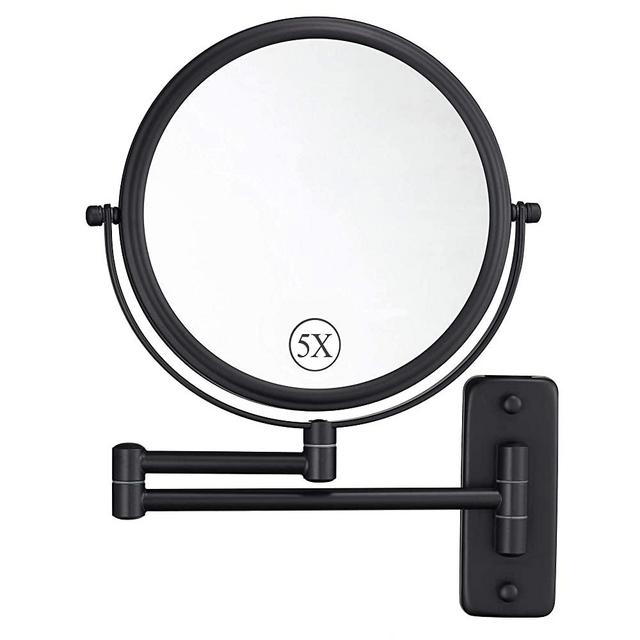 Wall Mounted Makeup Mirror with 5X Magnification, 8 Inch Double Sided Vanity Magnifying Mirror for Bathroom, Black DECLUTTR