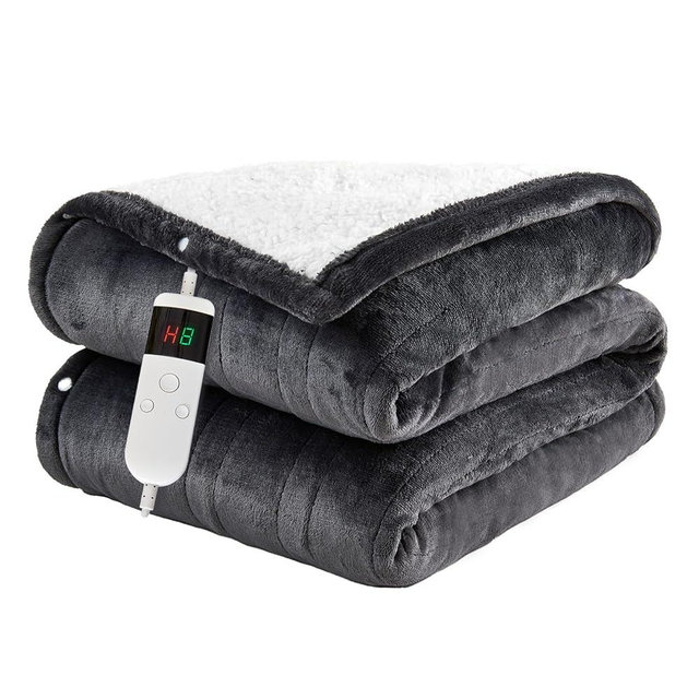 Electric Blanket Heated Throw, Soft Flannel Heating Blanket with 8 Hours Auto Off 10 Fast Heating Levels Machine Washable Sherpa Heated Blanket with Overheating Protection