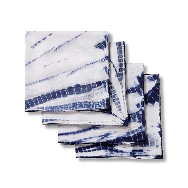 Folkulture Cloth Napkins for Dining Table or Cotton Dinner Napkins, Set of 4 Blue Shibori Reusable Napkins, 20-inch by 20-inch
