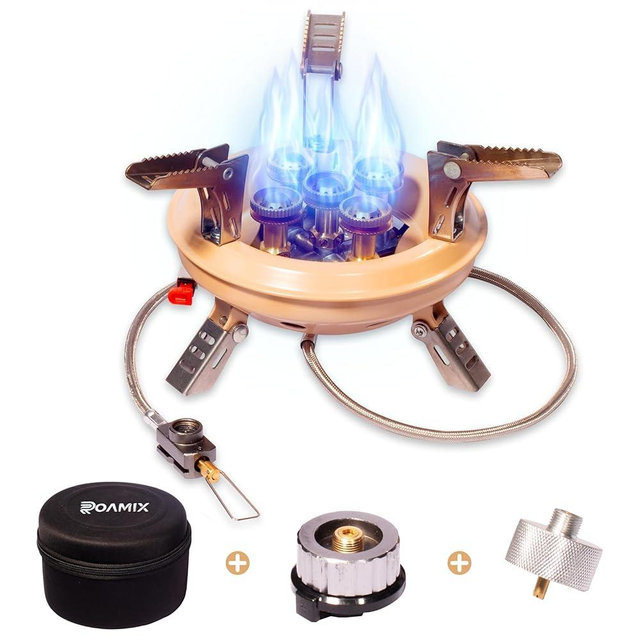 Roamix 54,500 BTU Multi-Fuel Portable Camping Stove – 16,000W Collapsible Windproof Burner with Fuel Canister Adapter & Carrying Case for Outdoor Cooking, Backpacking & Emergency Use