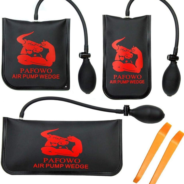 Improved 3 Piece Commercial Grade Air Wedge Bag Pump Professional Leveling Kit & Alignment Tool Inflatable Shim Bag. 3 Sizes(Small, Medium, Large) for a Variety of Jobs. 300 LB Rating