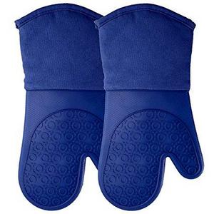 Homwe Silicone Oven Mitts with Quilted Cotton Lining - Professional Heat Resistant Pot Holders - Blue