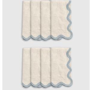European Linen Scallop Edge Napkins (Set of 8) in Flax/dusty Blue