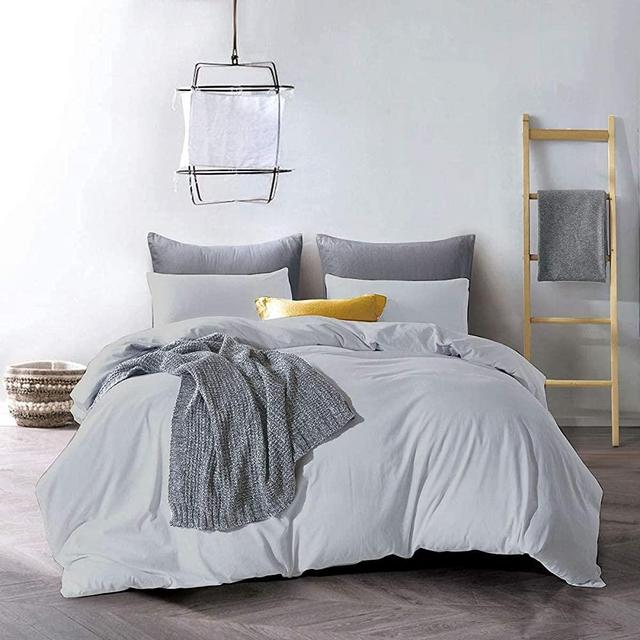 Precious Star Linen Silver Grey Solid | King / Cal-King 92x104 | 3 Pieces Duvet Cover Set Soft & Cozy Egyptian Cotton | Zipper Closure & Corner Ties | 1 Duvet Cover with 2 Pillow Sham