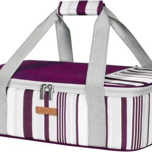 LUNCIA Insulated Single Decker Casserole Carrier, Lasagna Lugger Tote Keeps Food Hot or Cold, Thermal Lunch Bag for Potluck Parties, Picnic and Cookouts, Fits 9" x 13" Baking Dish, Purple