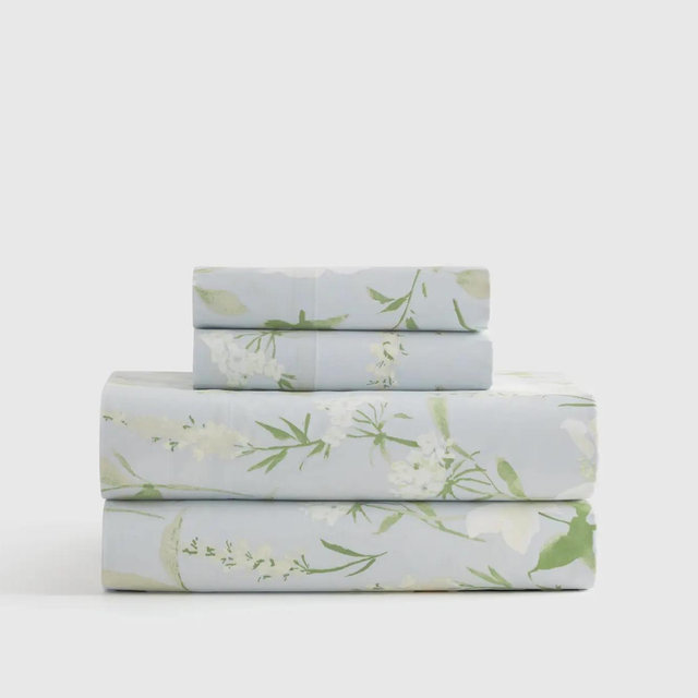 Organic Crisp Percale Sheet Set- Blue Garden
