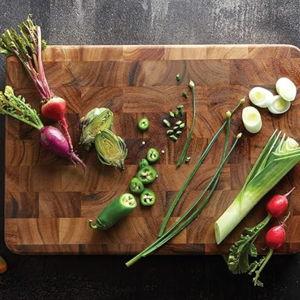 Ironwood Gourmet Large End Grain Prep Station and Large End Grain Prep Board With Juice Channel Set, Acacia Wood
