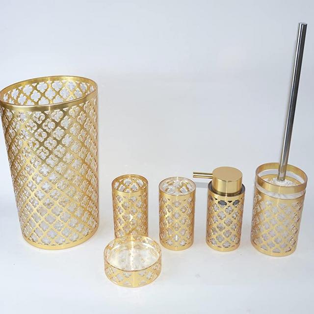 BH Home Luxurious 6 Piece Bathroom Accessory Set Made of 100% Polyresin. (Geneva Gold)
