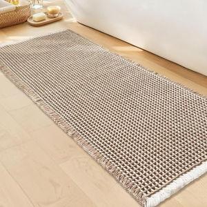 Waffle Bath Mat - Boho Bathroom Rugs Non Slip Washable, Super Absorbent & Quick Dry, Soft Bath Mat Farmhouse Bathroom Decor, 24'' x 48'', Khaki and White