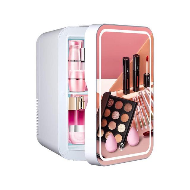 Mini Fridge 6 Liter Portable Beauty Makeup Skincare Fridge Cosmetics Refrigerator Compact Cooler Warmer for Bedroom, Office, Car, Dorm, Mirrored and Led Lighting Design AC/DC