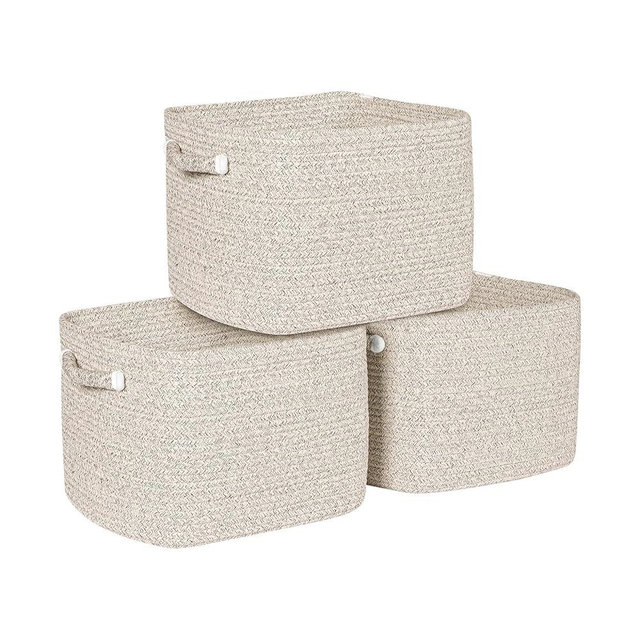 Syeeiex 3 Pack Woven Storage Basket, Storage Baskets for Organizing, Woven Baskets for Storage, Rope Baskets, Decorative Storage Baskets for Shelves, Closet or Living Room(13''x11''x9'', Brown)