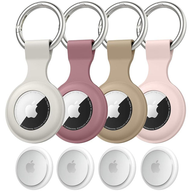 4 Pack Airtag Case Holder for Apple Air Tag, Airtag Case with Anti-Lost Keychain, Silicone Protective Cover for Kids' Backpacks, Dog Collars, Luggage, Multi-Color Protective AirTag Accessories