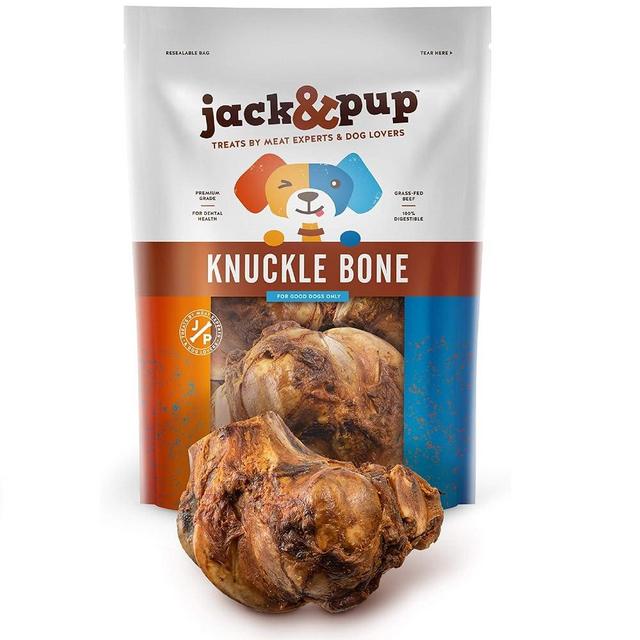 Jack & Pup Beef Knuckle Dog Bones for Large Dogs (Pack of 4) Dog Bones for Aggressive Chewers – Savory Smoked Beef Flavor