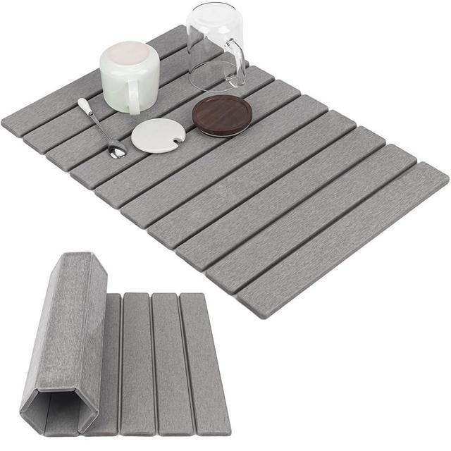 Stone Drying Mat for Kitchen Counter,Dish Drying Mat,24"(L)×16"(W)Fast Water-Absorbing, Environmentally Friendly Diatomite Mat-Gray