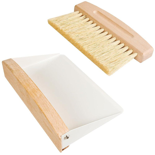 Small Dust Pan and Brush Set, Mini Hand Broom and Dustpan Set, Wooden Crumb Sweeper for Home Desktop, Sofa, Pet Care Household (White)