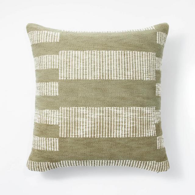 Oversized Textured Asymmetric Striped Square Throw Pillow Cream/Green - Threshold™ designed with Studio McGee