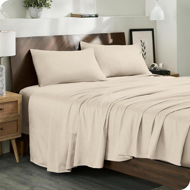 Bare Home 100% Organic Cotton Twin Sheet Set - Smooth Sateen Weave - Breathable & Cooling - Hotel Luxury Set - Deep Pocket Bed Sheets (Queen, Sand)